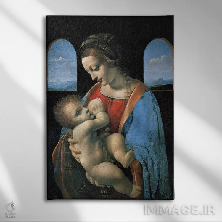 تابلو مادونا لیتا، ۱۴۹۰ (نقاشی معنویتی) اثر لئوناردو داوینچی (نقاش و مخترع ایتالیایی) - نمای روبهرو روی دیوار