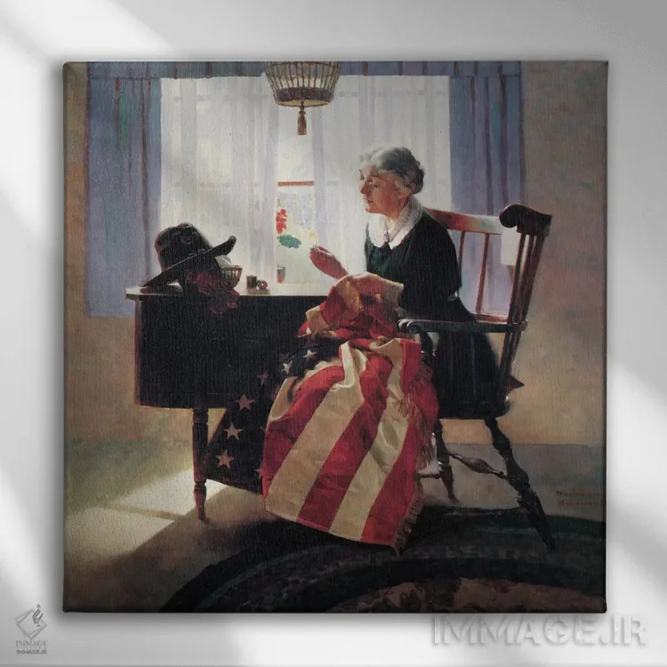 تابلو وصله زدن پرچم اثر نورمن راکول - نمای روبهرو روی دیوار