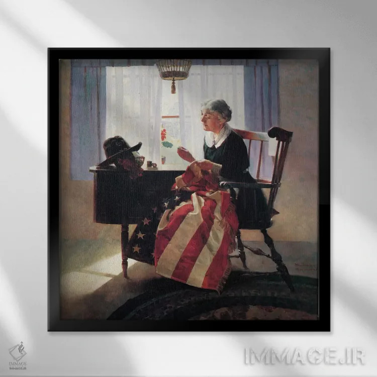 تابلو وصله زدن پرچم اثر نورمن راکول - نمای قابدار مشکی