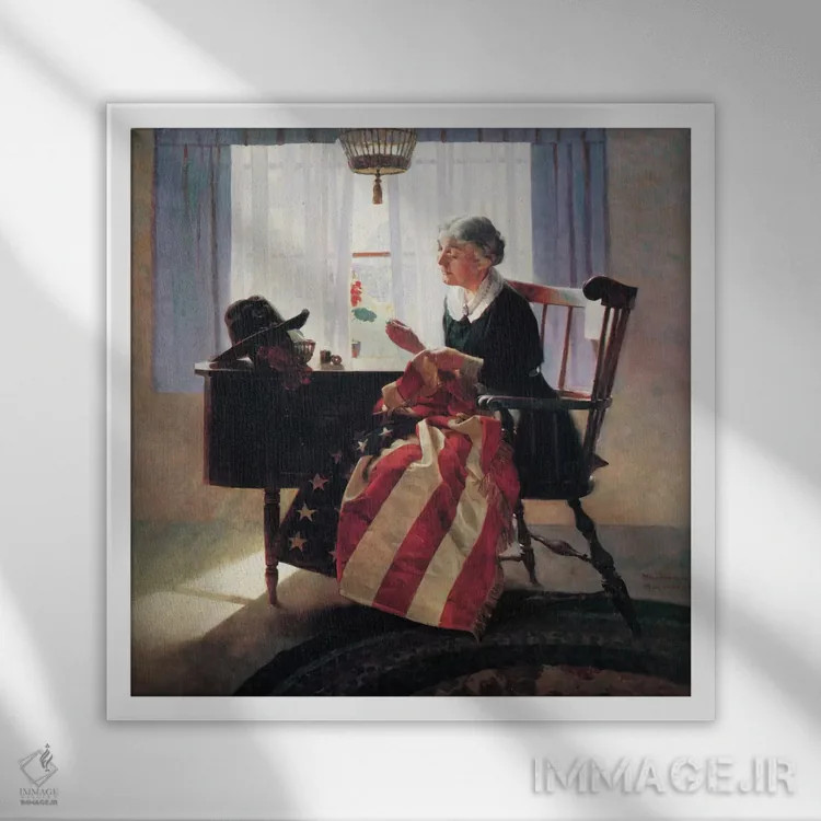 تابلو وصله زدن پرچم اثر نورمن راکول - نمای قابدار سفید