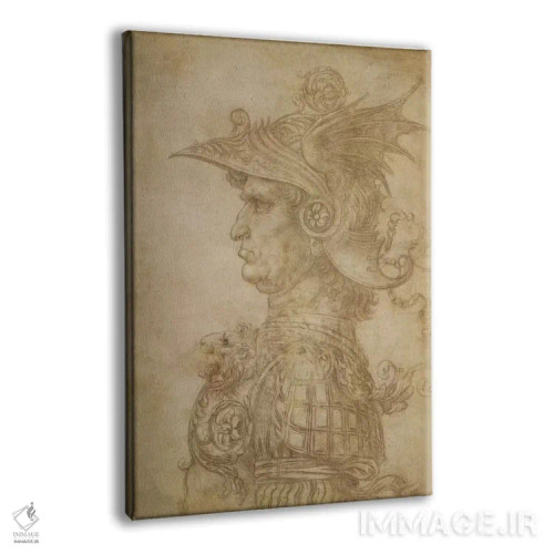 تابلو نیمرخ جنگجویی با کلاهخود اثر لئوناردو داوینچی (نقاش و مخترع ایتالیایی) - نمای پرسپکتیو محصول