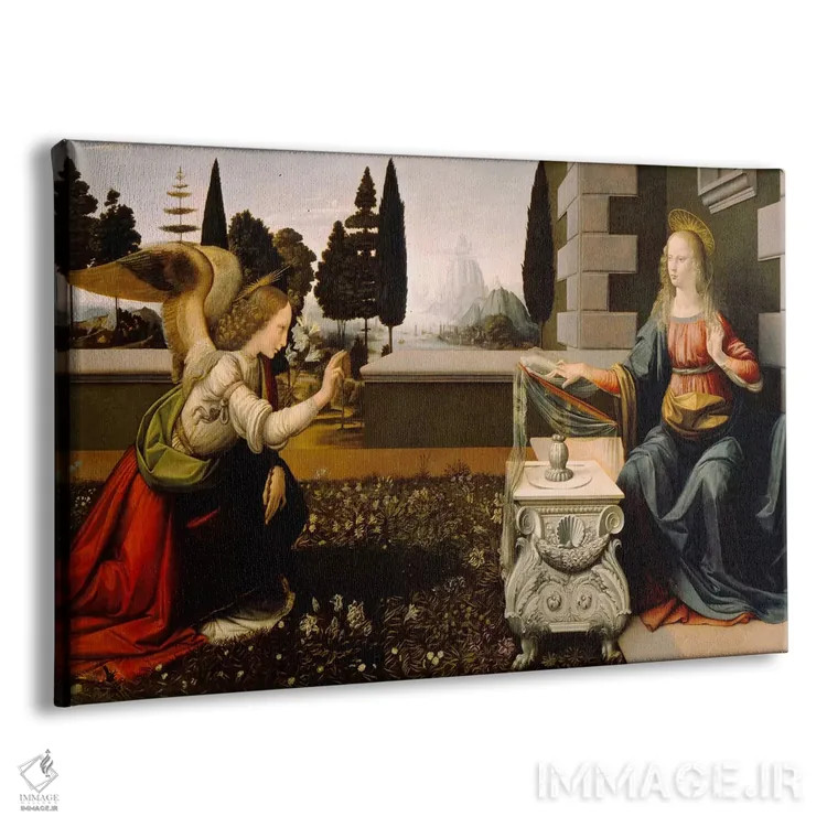 تابلو بشارت (موضوع معنویتی) اثر لئوناردو داوینچی (نقاش و مخترع ایتالیایی) - نمای پرسپکتیو محصول