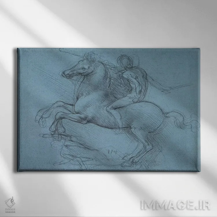 تابلو مطالعهای برای یادمان اسبسوار، ۱۴۹۰ اثر لئوناردو داوینچی (نقاش و مخترع ایتالیایی) - نمای روبهرو روی دیوار