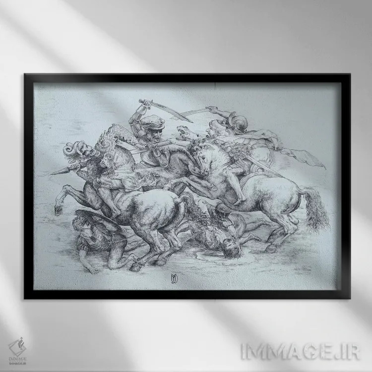 تابلو نبرد آنگیاری، ۱۵۰۵ اثر لئوناردو داوینچی (نقاش و مخترع ایتالیایی) - نمای قابدار مشکی
