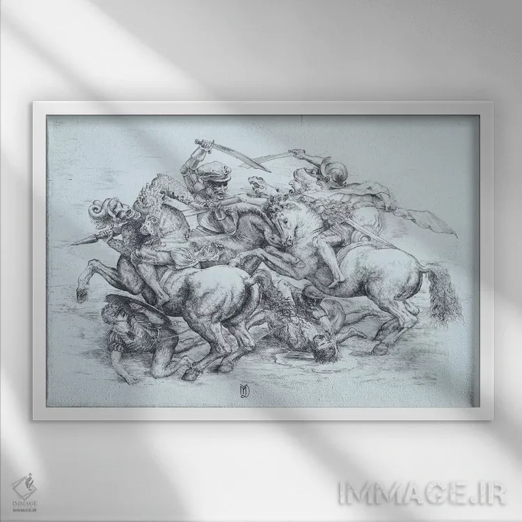 تابلو نبرد آنگیاری، ۱۵۰۵ اثر لئوناردو داوینچی (نقاش و مخترع ایتالیایی) - نمای قابدار سفید