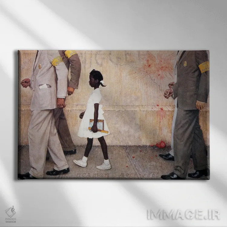 تابلو مشکلی که همه با آن زندگی میکنیم (روبی بریجز) اثر نورمن راکول - نمای روبهرو روی دیوار