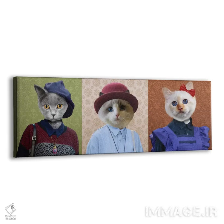 تابلو سهگانهٔ گربههای لباسپوشیده اثر فایو بای فایو کالکتیو - نمای پرسپکتیو محصول