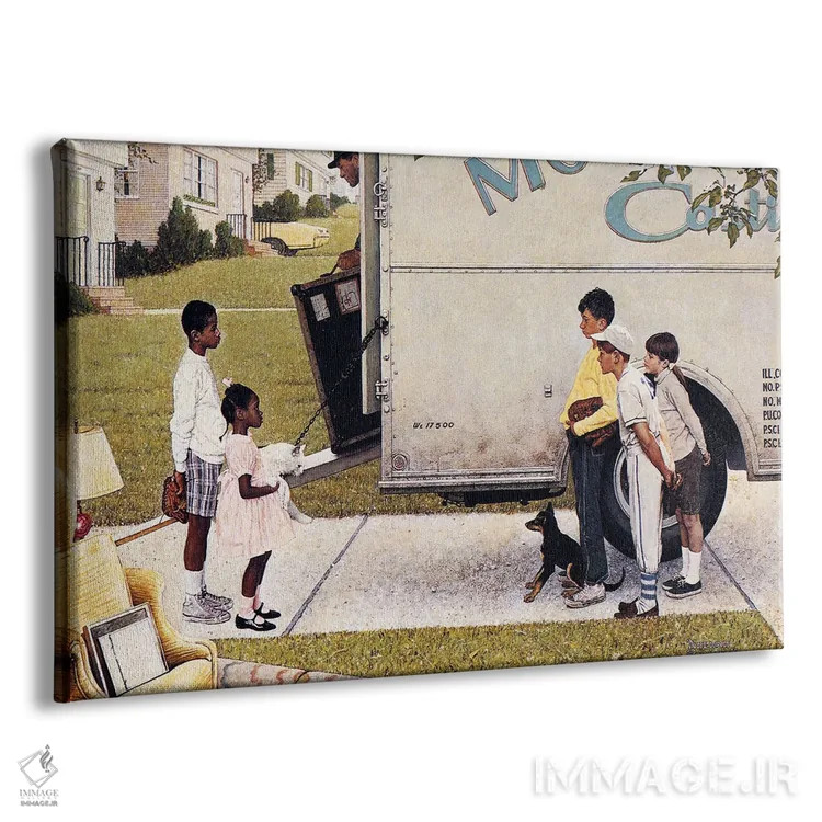 تابلو اسبابکشی (بچههای جدید در محله) اثر نورمن راکول - نمای پرسپکتیو محصول