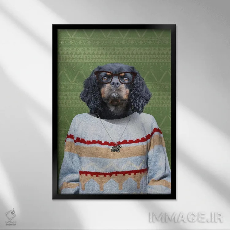 تابلو چاک، سگ اسپانیل کاوالیر کینگ چارلز اثر فایو بای فایو کالکتیو - نمای قابدار مشکی