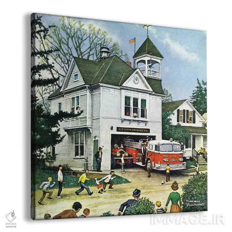 تابلو لافرانس آمریکایی جدید اینجاست (ایستگاه آتشنشانی) اثر نورمن راکول - نمای پرسپکتیو محصول
