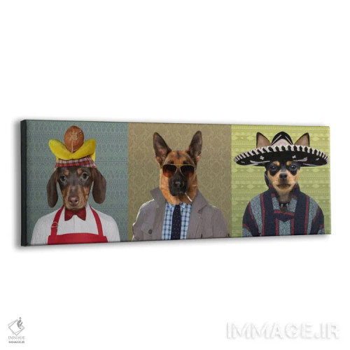تابلو سهگانهٔ سگهای لباسغیررسمی شماره ۲ اثر فایو بای فایو کالکتیو - نمای پرسپکتیو محصول