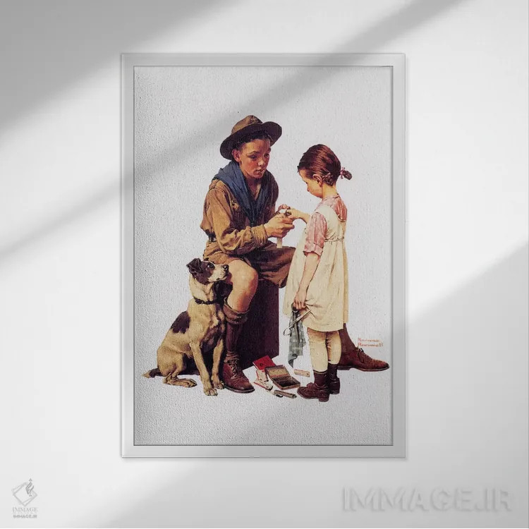 تابلو پزشک جوان اثر نورمن راکول - نمای قابدار سفید