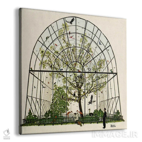تابلو قفس پرندگان (آویاریوم) اثر نورمن راکول - نمای پرسپکتیو محصول
