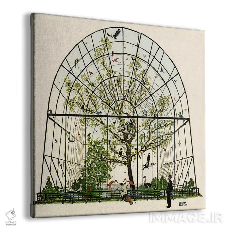 تابلو قفس پرندگان (آویاریوم) اثر نورمن راکول - نمای پرسپکتیو محصول