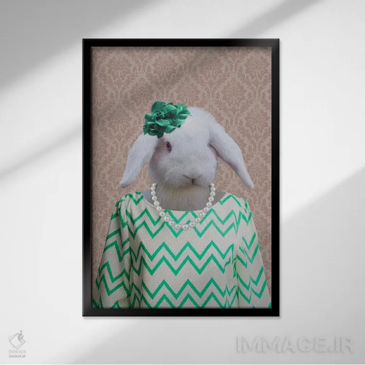 تابلو ریچل، خرگوش اثر فایو بای فایو کالکتیو - نمای قابدار مشکی