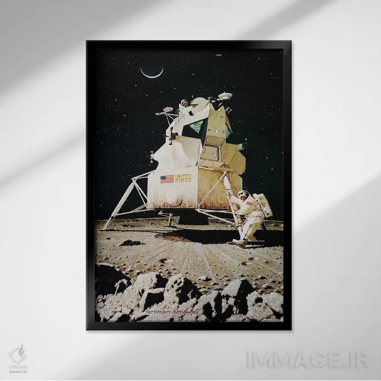 تابلو انسان روی ماه اثر نورمن راکول - نمای قابدار مشکی