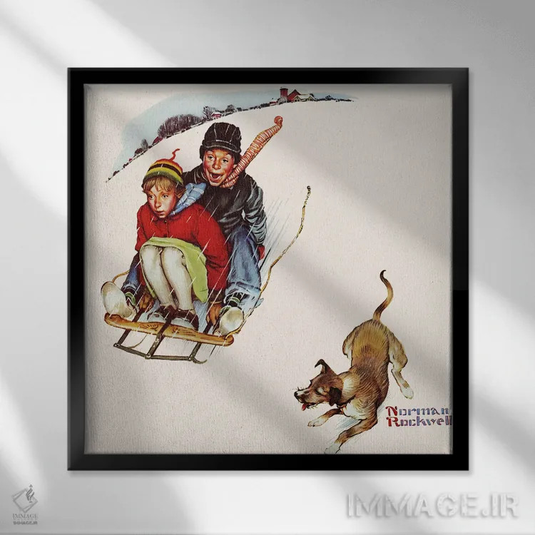 تابلو جسارت در سراشیبی اثر نورمن راکول - نمای قابدار مشکی