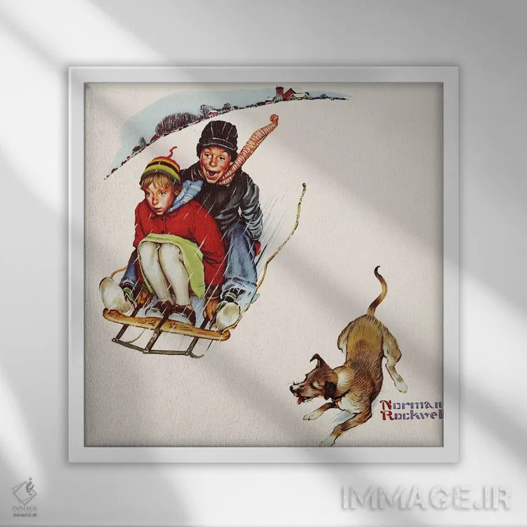 تابلو جسارت در سراشیبی اثر نورمن راکول - نمای قابدار سفید