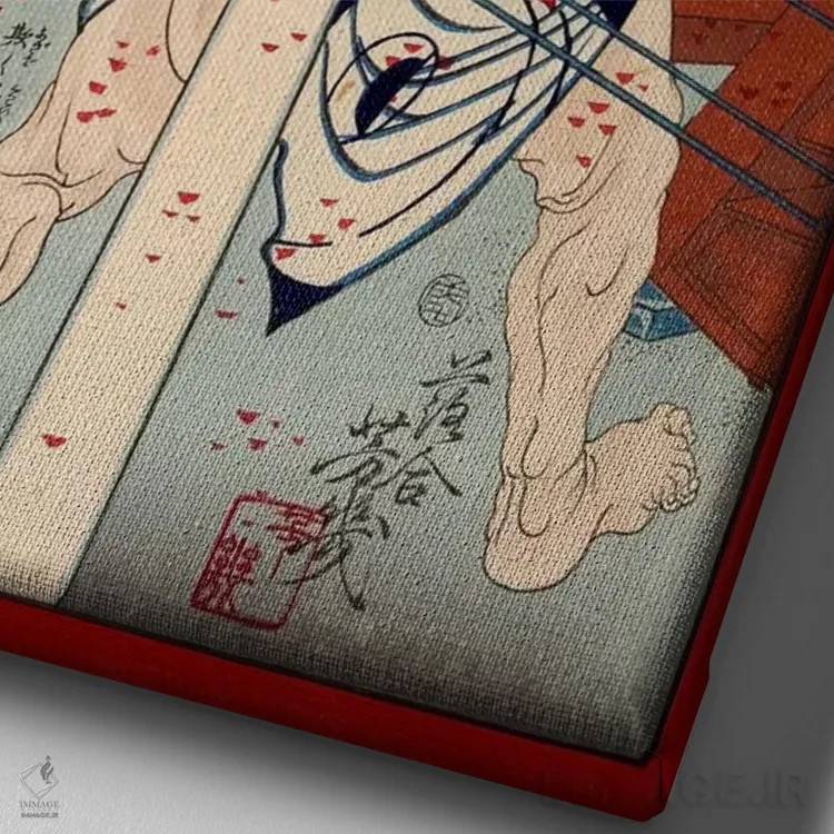 تابلو مردان در حال کشتی گرفتن اثر هنرمند ناشناس - نمای نزدیک بافت بوم