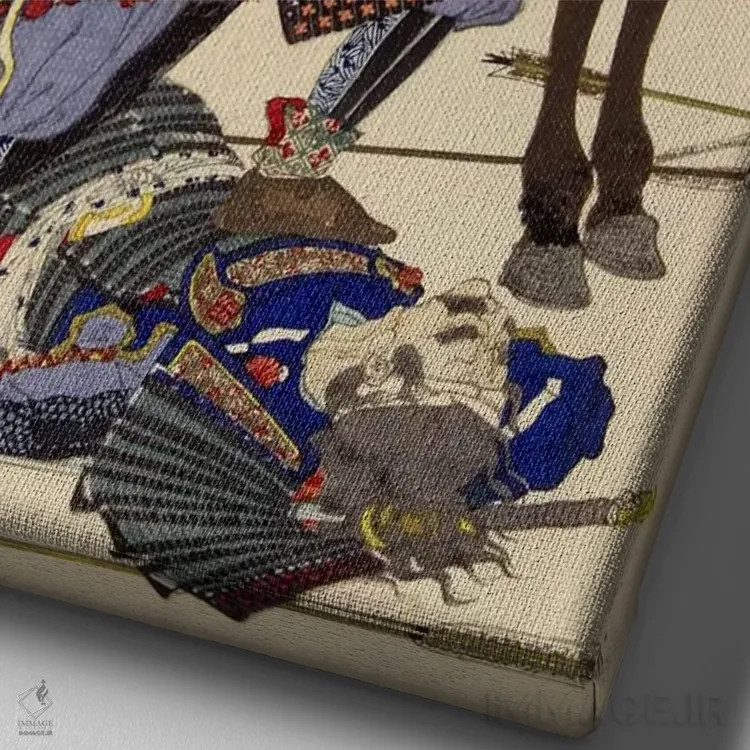 تابلو سامورایی و اسب اثر هنرمند ناشناس - نمای نزدیک بافت بوم