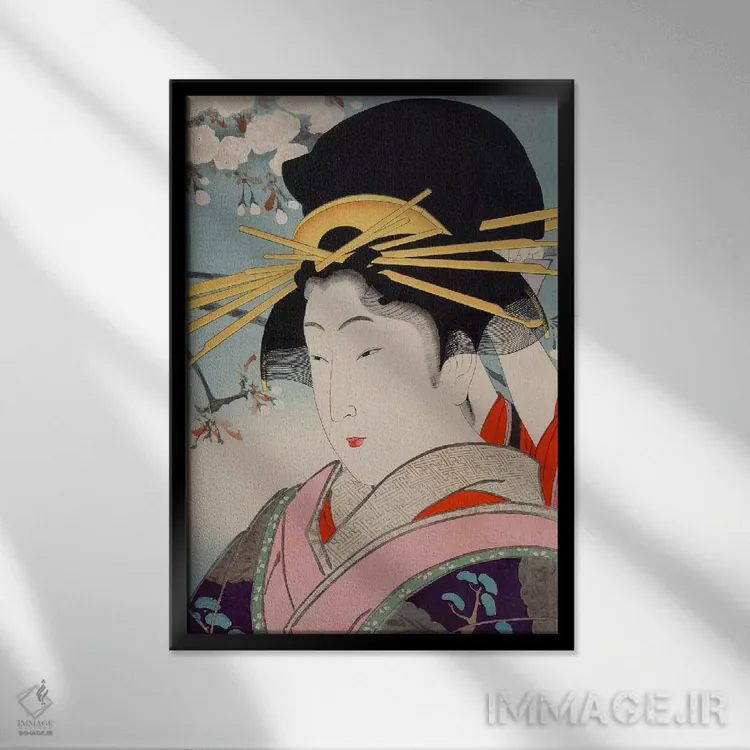 تابلو یک فاحشه (زن تراز اول عصر ژاپن) اثر هنرمند ناشناس - نمای قابدار مشکی
