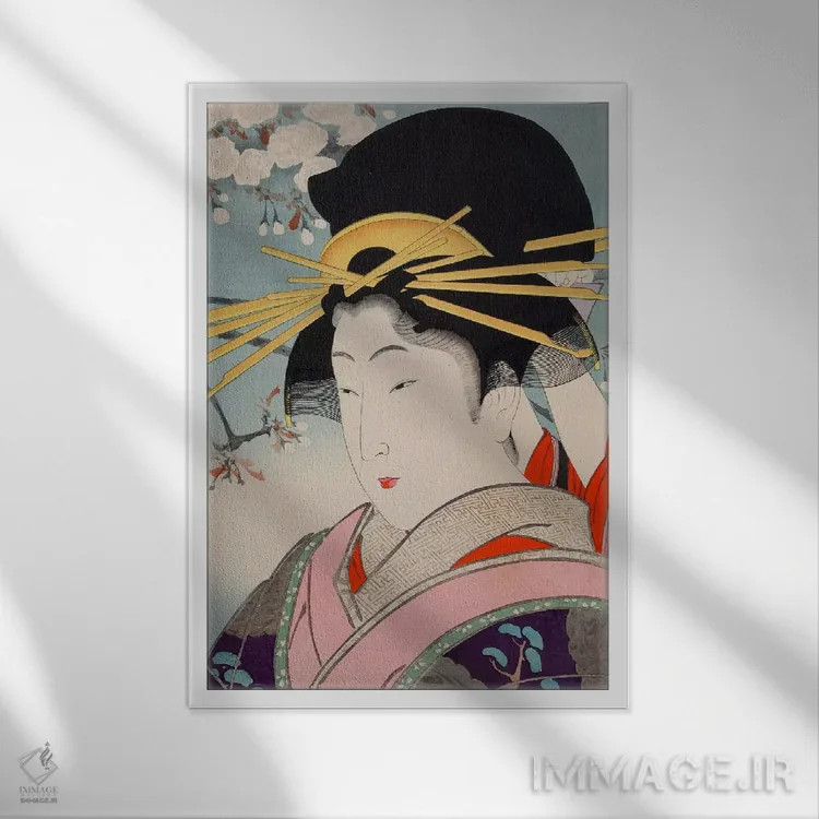 تابلو یک فاحشه (زن تراز اول عصر ژاپن) اثر هنرمند ناشناس - نمای قابدار سفید