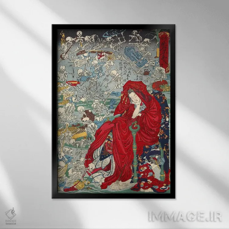 تابلو جیکوکو دایو (فاحشه جهنمی) اثر کاوانابه کیوسای (نقاش ژاپنی) - نمای قابدار مشکی