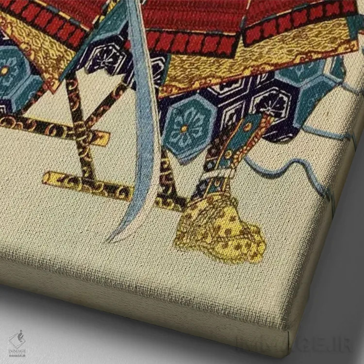 تابلو سامورایی با ناگیناتا (نوعی نیزه) اثر هنرمند ناشناس - نمای نزدیک بافت بوم