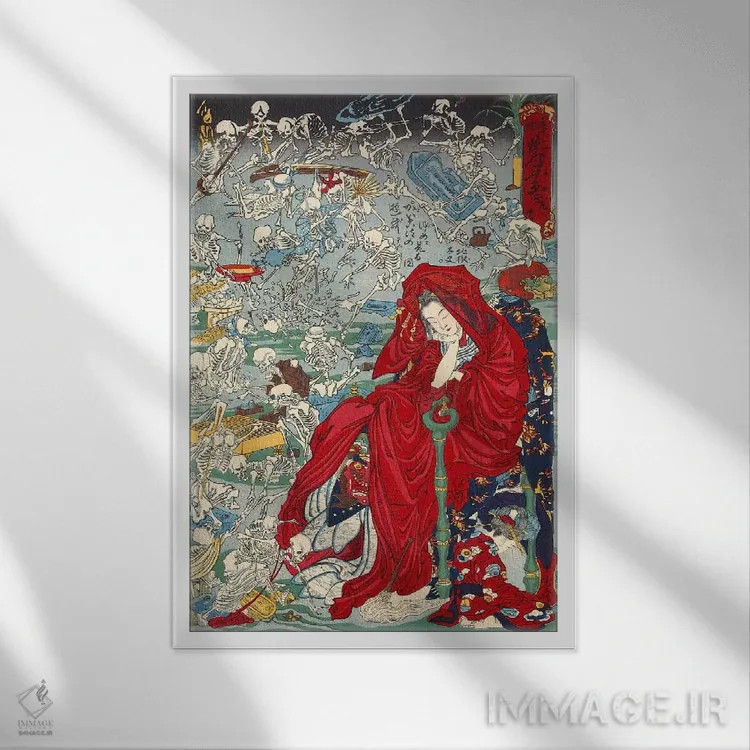 تابلو جیکوکو دایو (فاحشه جهنمی) اثر کاوانابه کیوسای (نقاش ژاپنی) - نمای قابدار سفید