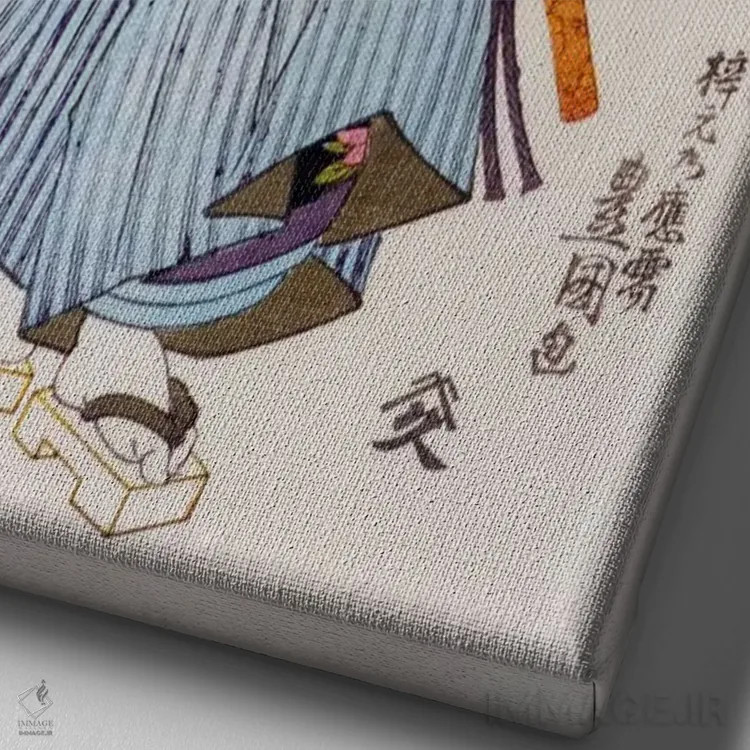 تابلو سامورایی با دو شمشیر اثر هنرمند ناشناس - نمای نزدیک بافت بوم