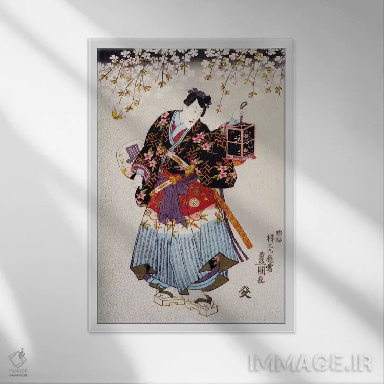 تابلو سامورایی با دو شمشیر اثر هنرمند ناشناس - نمای قابدار سفید