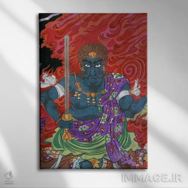 تابلو آکالا (فودو) با شمشیر اثر هنرمند ناشناس - نمای روبهرو روی دیوار