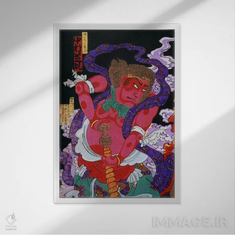 تابلو مرد قرمز با کانابو (ژاپنی) اثر هنرمند ناشناس - نمای قابدار سفید