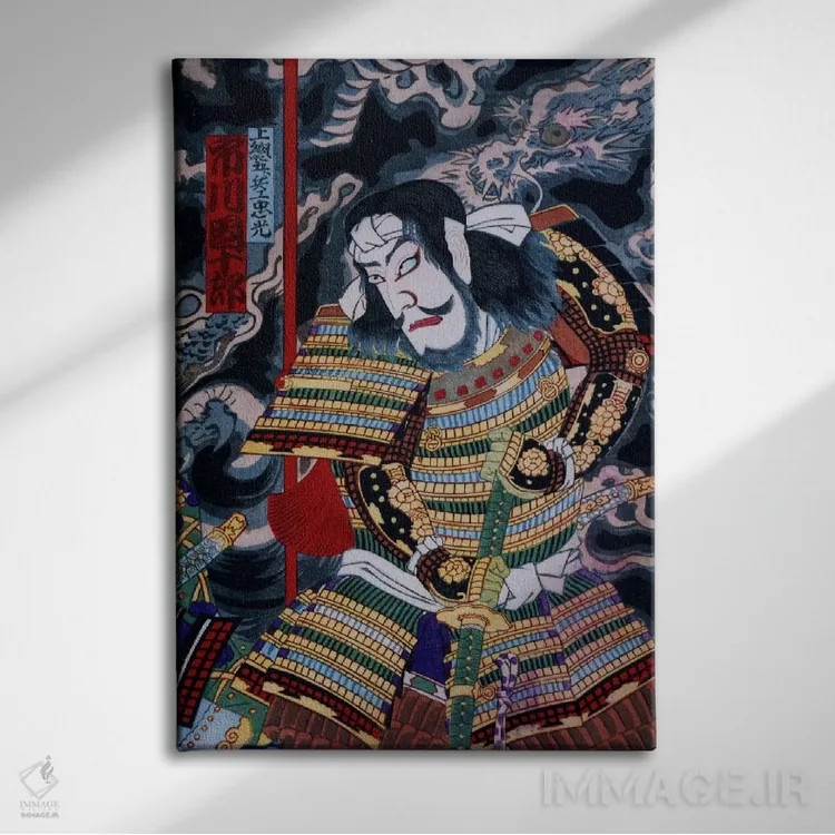 تابلو سامورایی با کاتانا اثر هنرمند ناشناس - نمای روبهرو روی دیوار