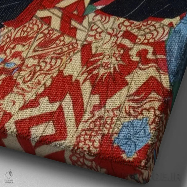 تابلو سامورایی به رنگ قرمز نقاشی شده اثر هنرمند ناشناس - نمای نزدیک بافت بوم