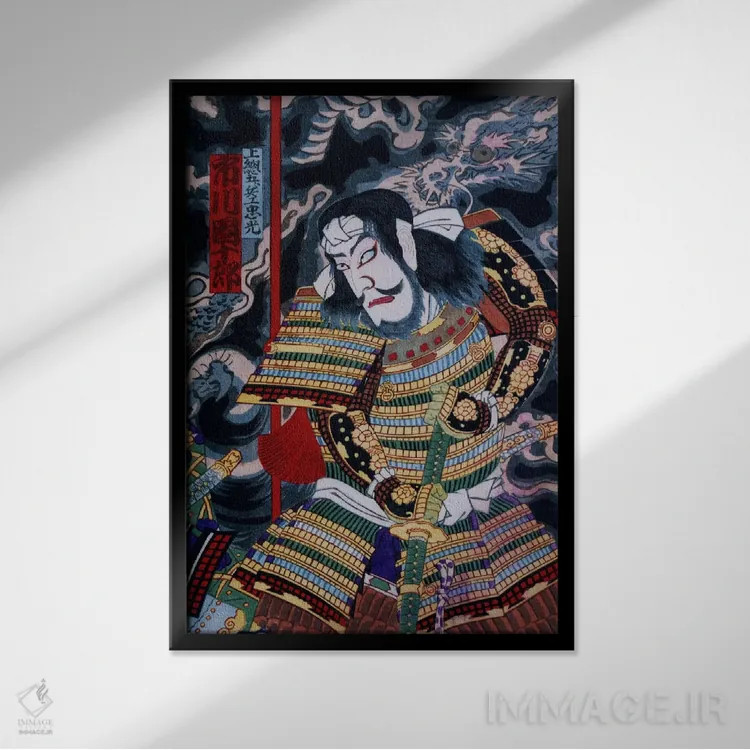 تابلو سامورایی با کاتانا اثر هنرمند ناشناس - نمای قابدار مشکی