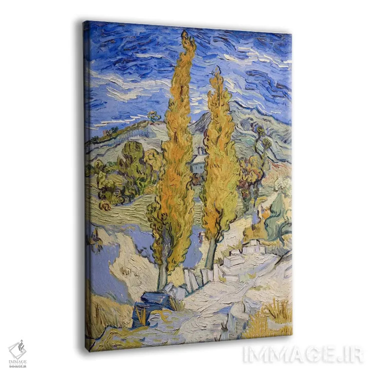 تابلو صنوبرها در سنرمی اثر ونسان ون گوگ (نقاش مشهور هلندی پستامپرسیونیسم) - نمای پرسپکتیو محصول