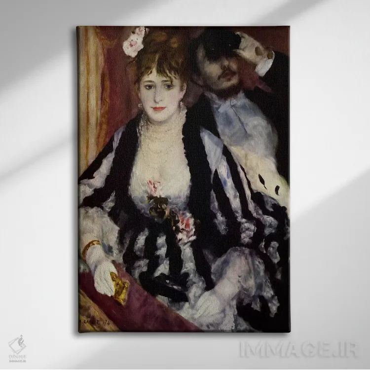 تابلو جعبهٔ تئاتر (لا لوژ) اثر پیر-اوگوست رنوار - نمای روبهرو روی دیوار