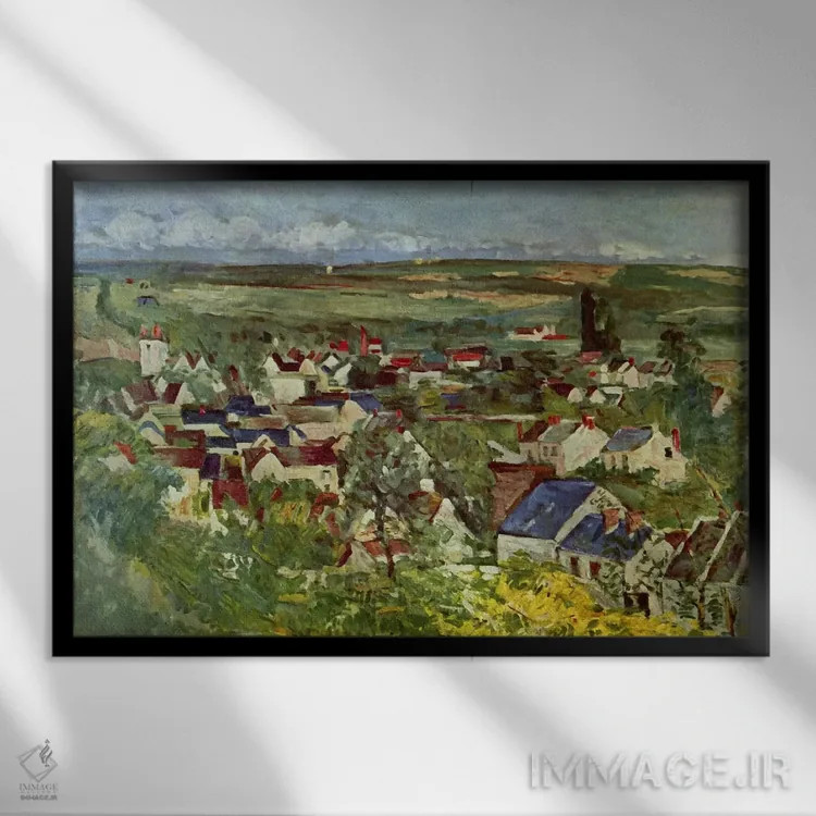 تابلو نمای آوِر (شهر فرانسه) اثر پل سزان - نمای قابدار مشکی