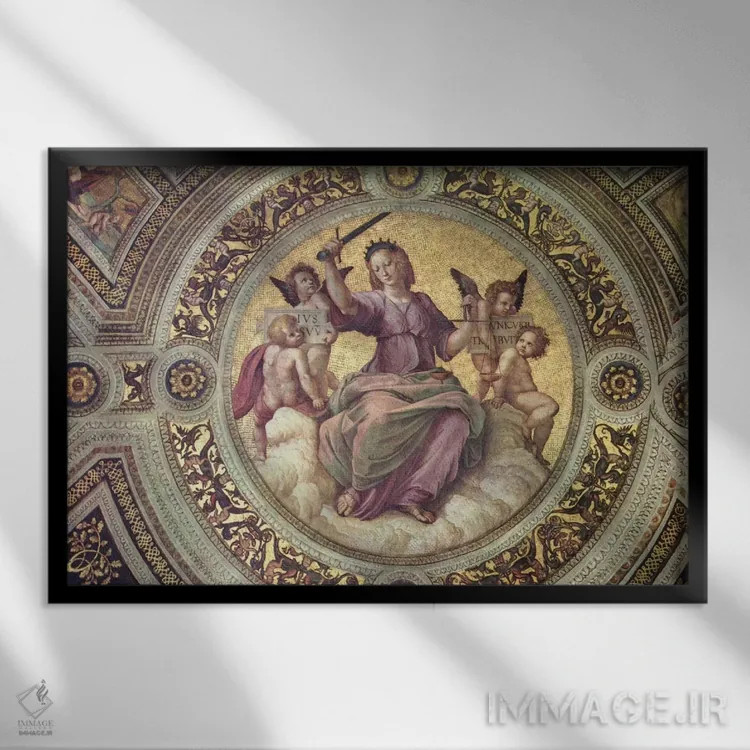 تابلو اتاق امضای اسناد (کتابخانه واتیکان) اثر رافائل (نقاش مشهور رنسانس) - نمای قابدار مشکی