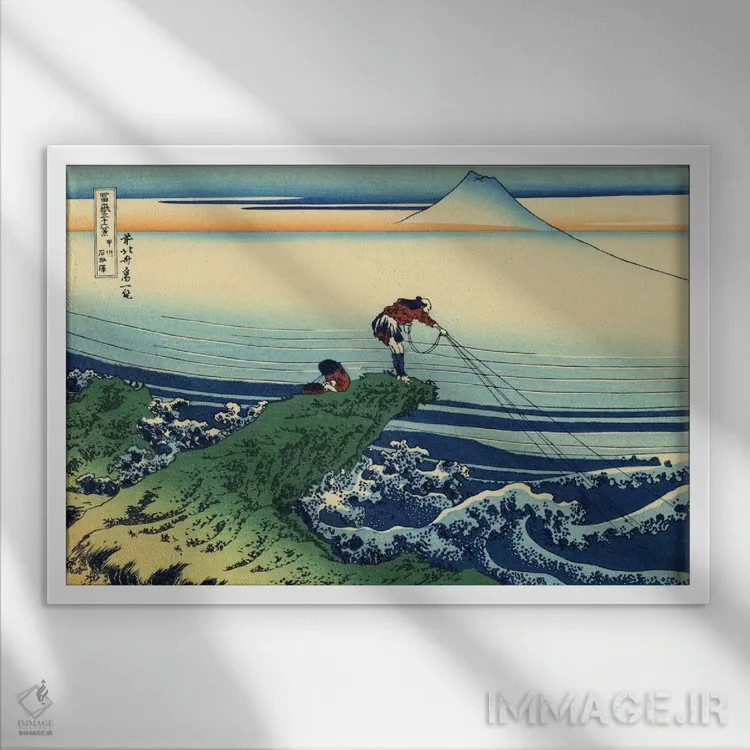 تابلو کاجیکازاوا در استان کای (ژاپن) اثر کاتسوشیکا هوکوسای (نقاش و هنرمند ژاپنی) - نمای قابدار سفید