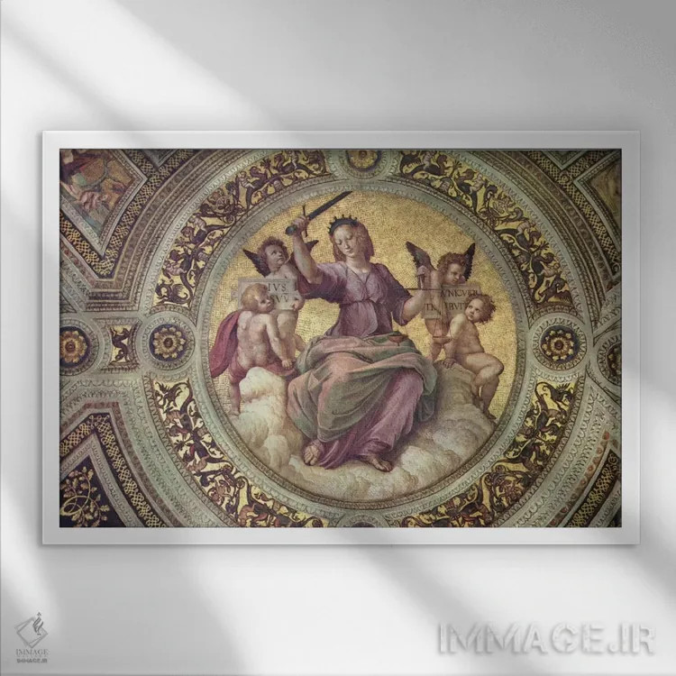 تابلو اتاق امضای اسناد (کتابخانه واتیکان) اثر رافائل (نقاش مشهور رنسانس) - نمای قابدار سفید