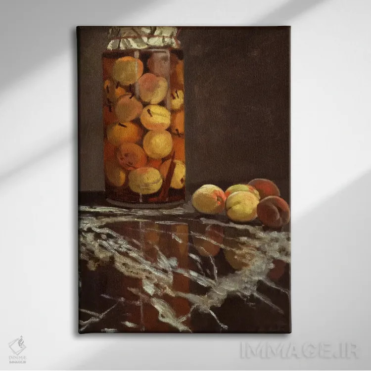 تابلو شیشهٔ هلو (داس فیرزیشگلاس) اثر کلود مونه (نقاش معروف فرانسوی) - نمای روبهرو روی دیوار