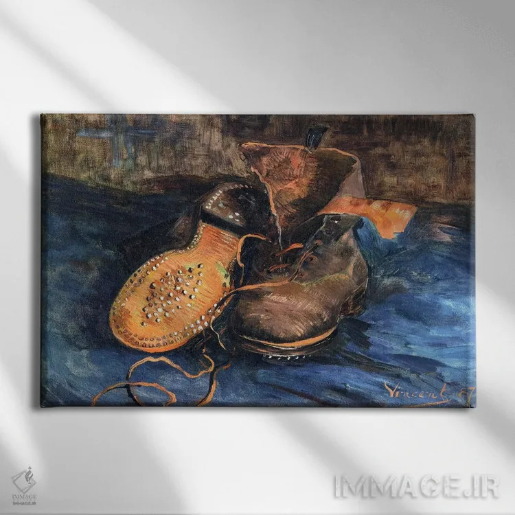 تابلو یک جفت کفش اثر ونسان ون گوگ (نقاش مشهور هلندی پستامپرسیونیسم) - نمای روبهرو روی دیوار