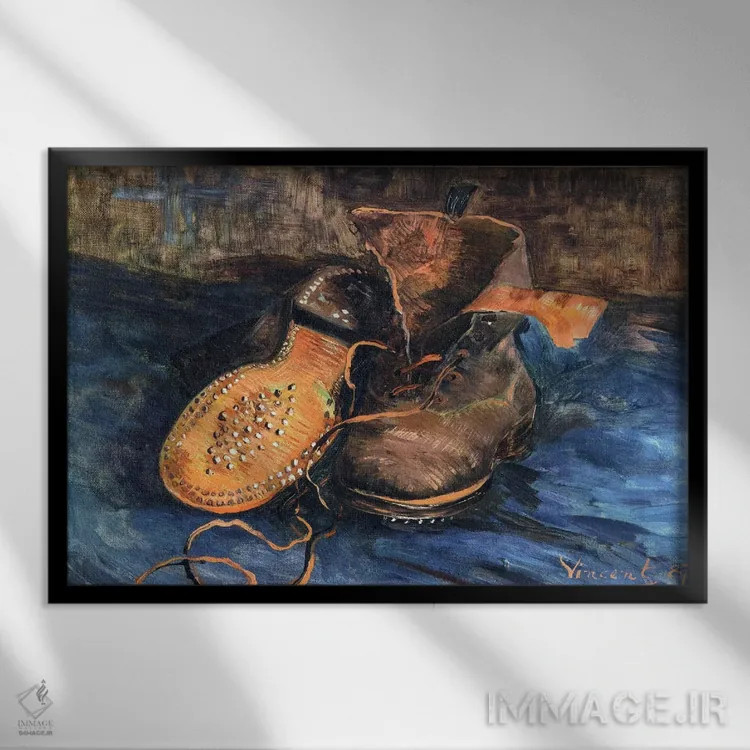 تابلو یک جفت کفش اثر ونسان ون گوگ (نقاش مشهور هلندی پستامپرسیونیسم) - نمای قابدار مشکی
