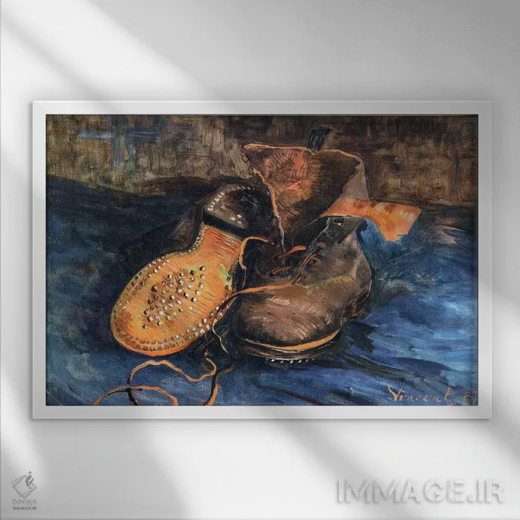 تابلو یک جفت کفش اثر ونسان ون گوگ (نقاش مشهور هلندی پستامپرسیونیسم) - نمای قابدار سفید