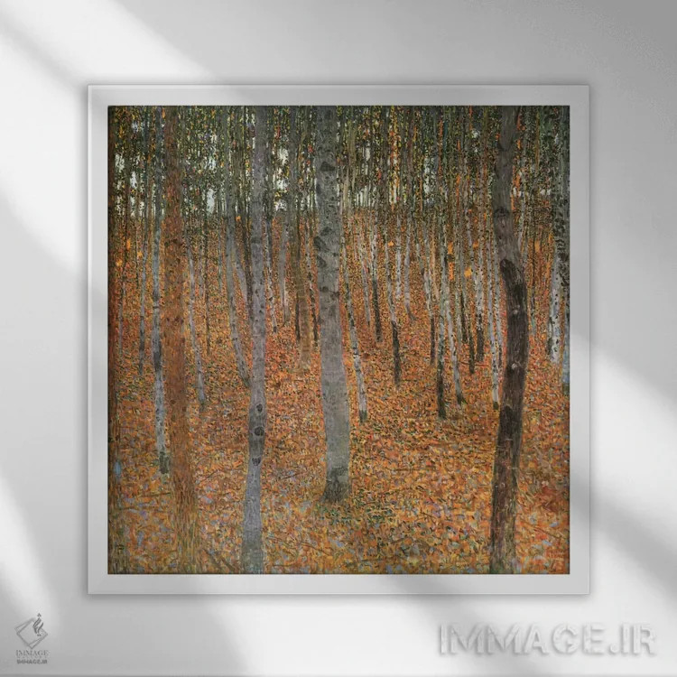 تابلو جنگل درختان راش اثر گوستاو کلیمت - نمای قابدار سفید