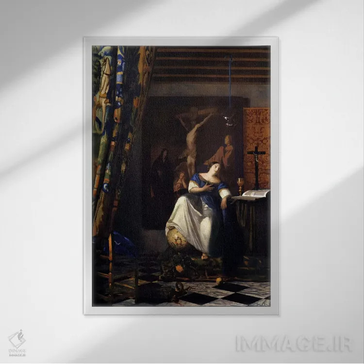تابلو تمثیل ایمان اثر یوهانس ورمیر (نقاش هلندی) - نمای قابدار سفید