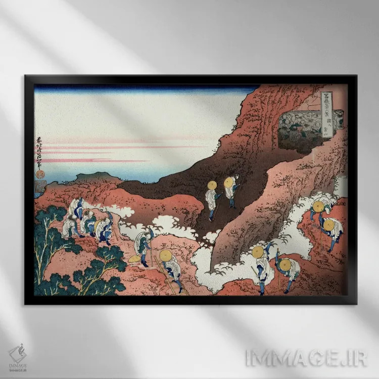تابلو صعود به کوه فوجی اثر کاتسوشیکا هوکوسای (نقاش و هنرمند ژاپنی) - نمای قابدار مشکی