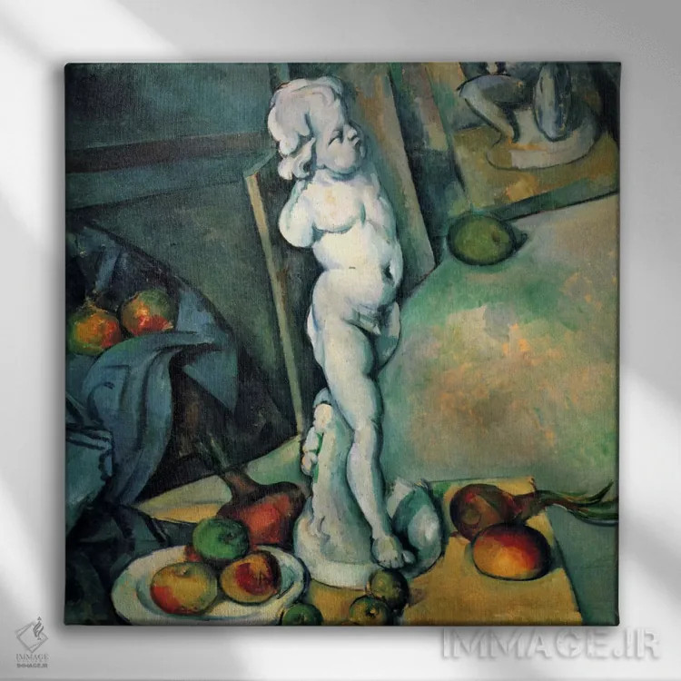 تابلو طبیعت بیجان با فرشته کوچک اثر پل سزان - نمای روبهرو روی دیوار